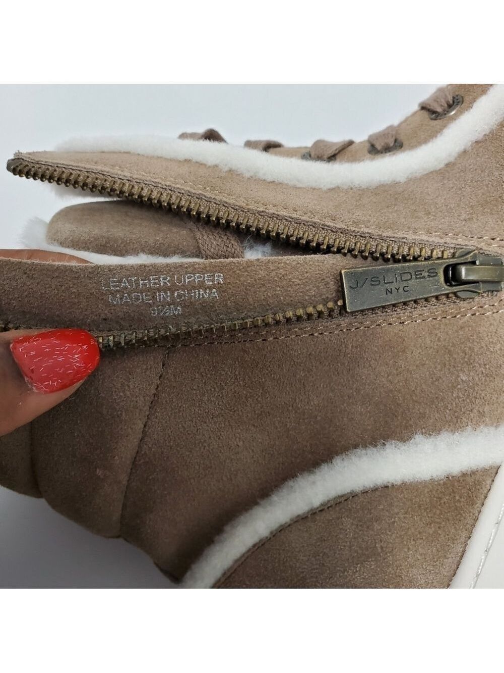J Slides NYC Nadal Faux Fur High Top Platform Boot Sneakers Taupe Suede Size 9.5 - Picture 8 of 15